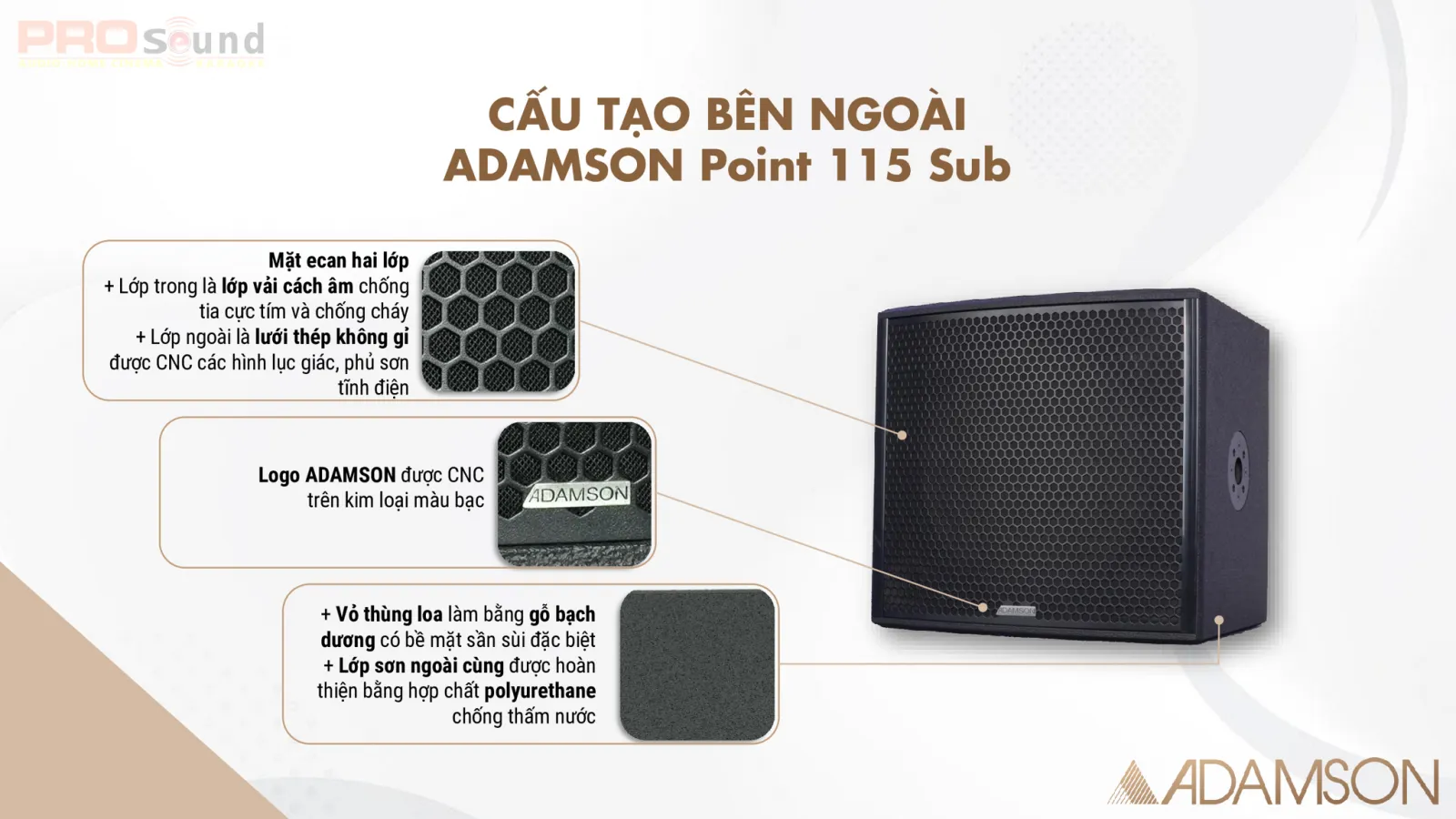 cấu tạo b&ecirc;n ngo&agrave;i loa adamson point 115