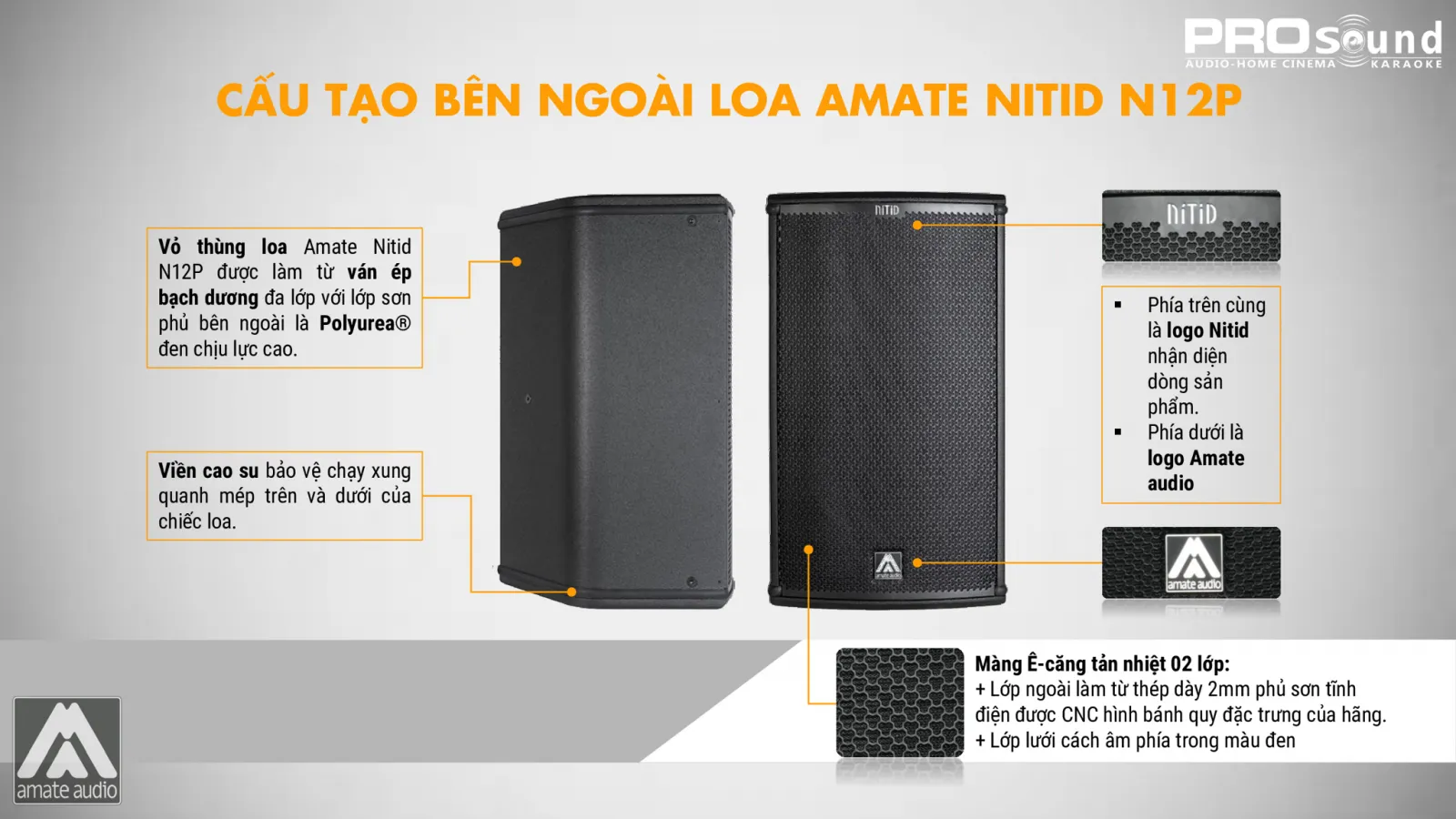 Cấu tạo bên ngoài loa AMATE Nitid N12P