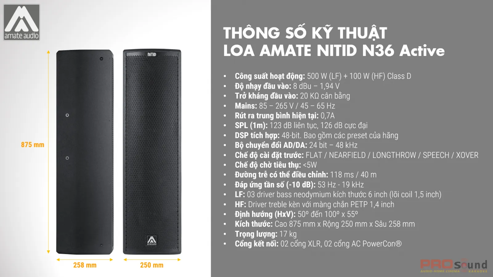 Thông số kỹ thuật loa AMATE Nitid N36 Active