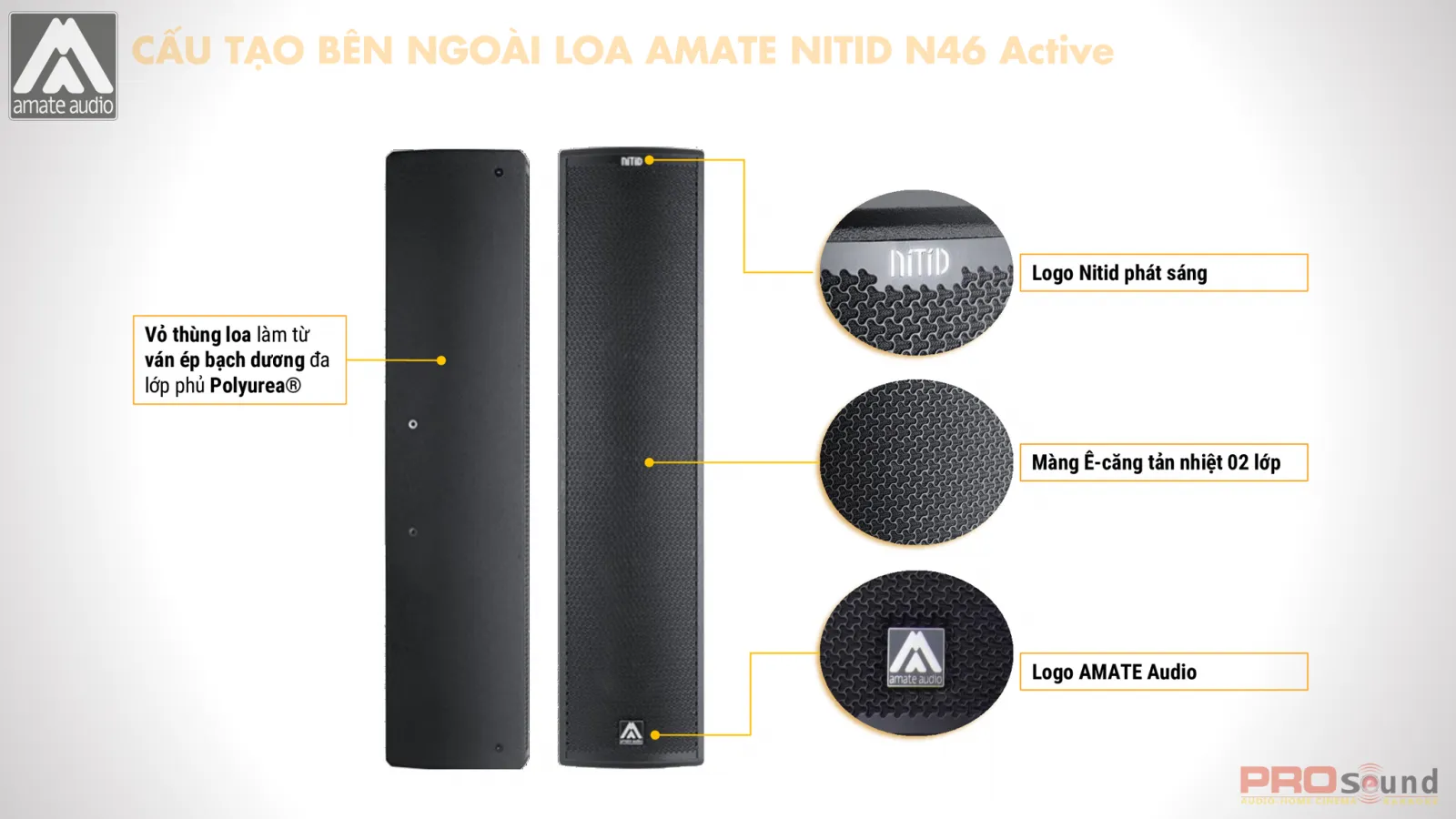 Cấu tạo bên ngoài loa AMATE Nitid N46 Active