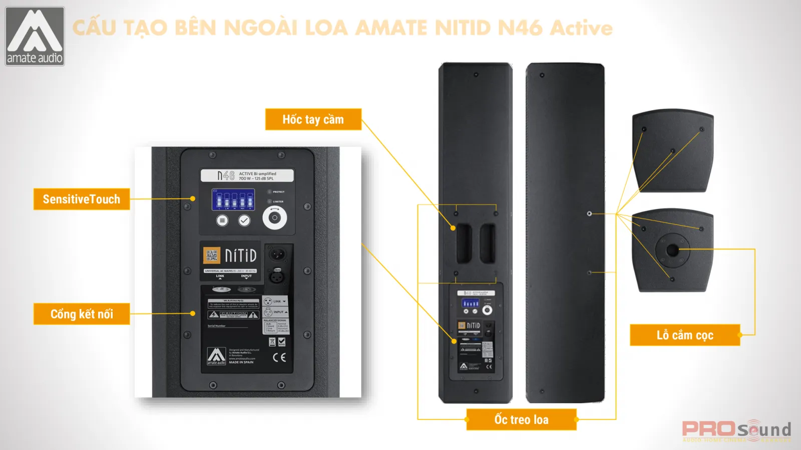 thiết kế mặt sau loa loa AMATE Nitid N46 Active